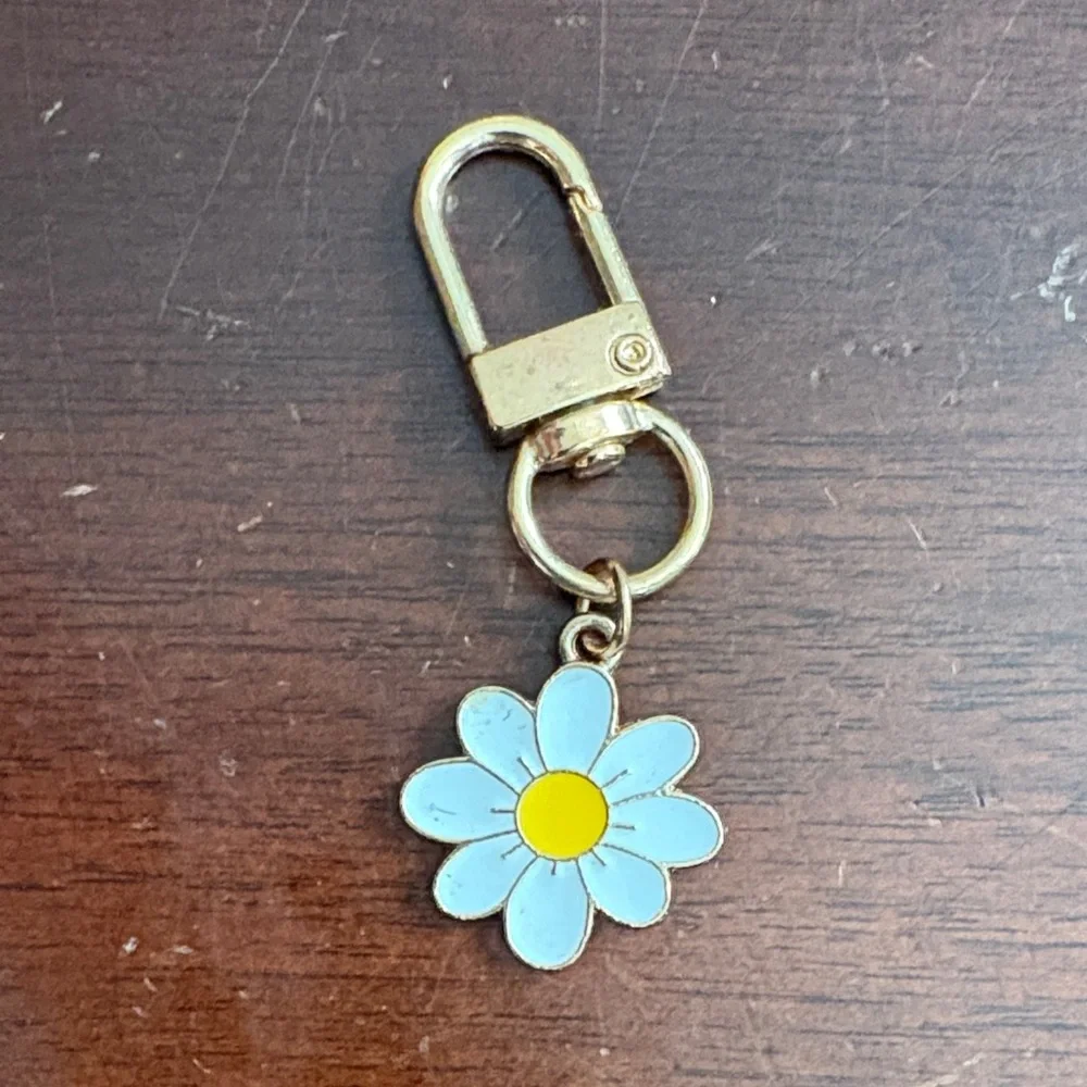 Zipper pull Gold and Blue Flower Keychain - Picture 1 of 2